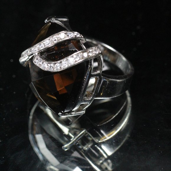 STERLING SILVER SMOKY QUARTZ CZ RING - Picture 6 of 11